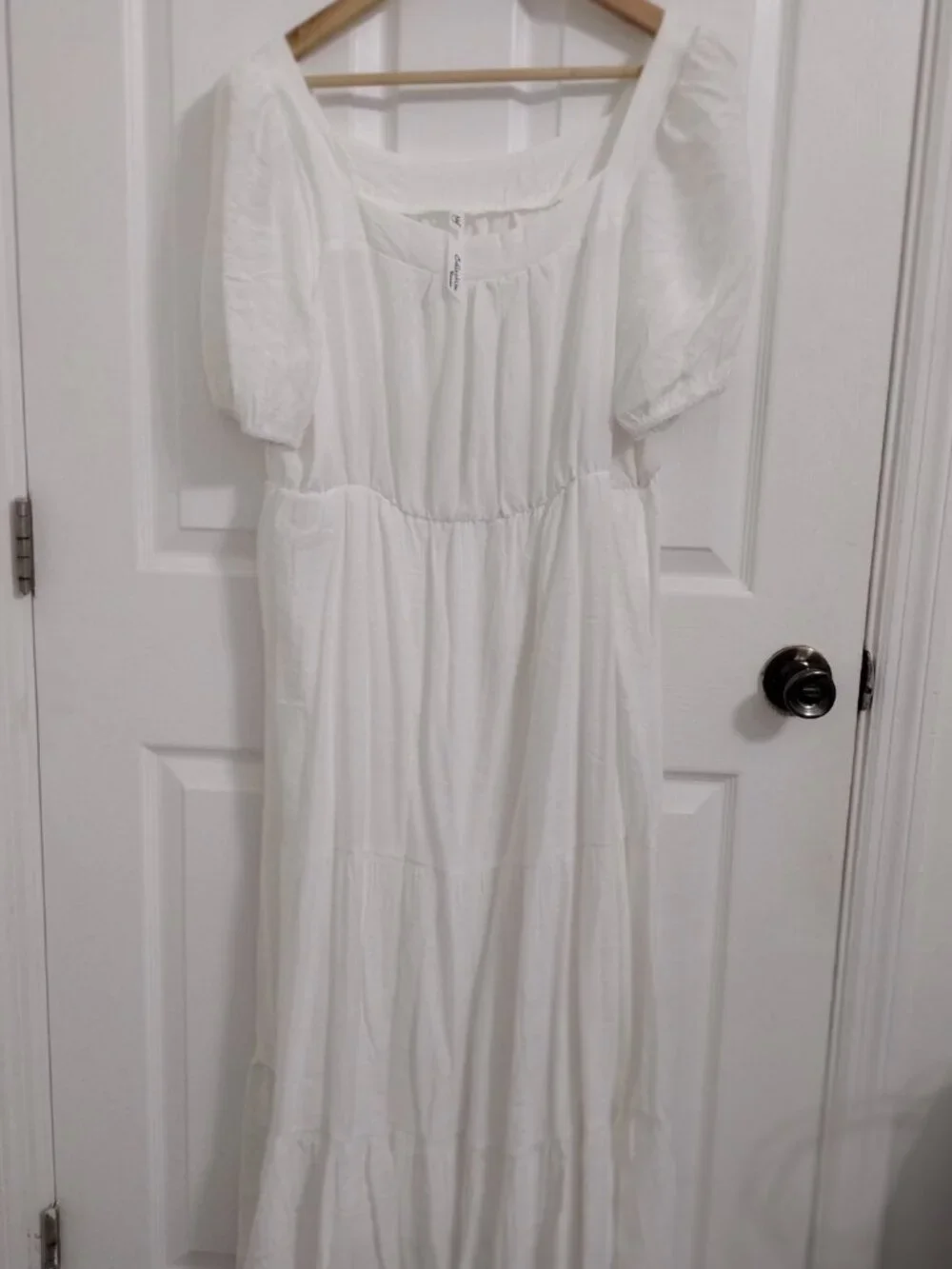 NY Collection White Maxi Dress 1X NWOT Puff Sleeve Tiered Boho Chic - Picture 8 of 8